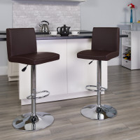 Flash Furniture Contemporary Brown Vinyl Adjustable Height Bar Stool with Chrome Base CH-92066-BRN-GG